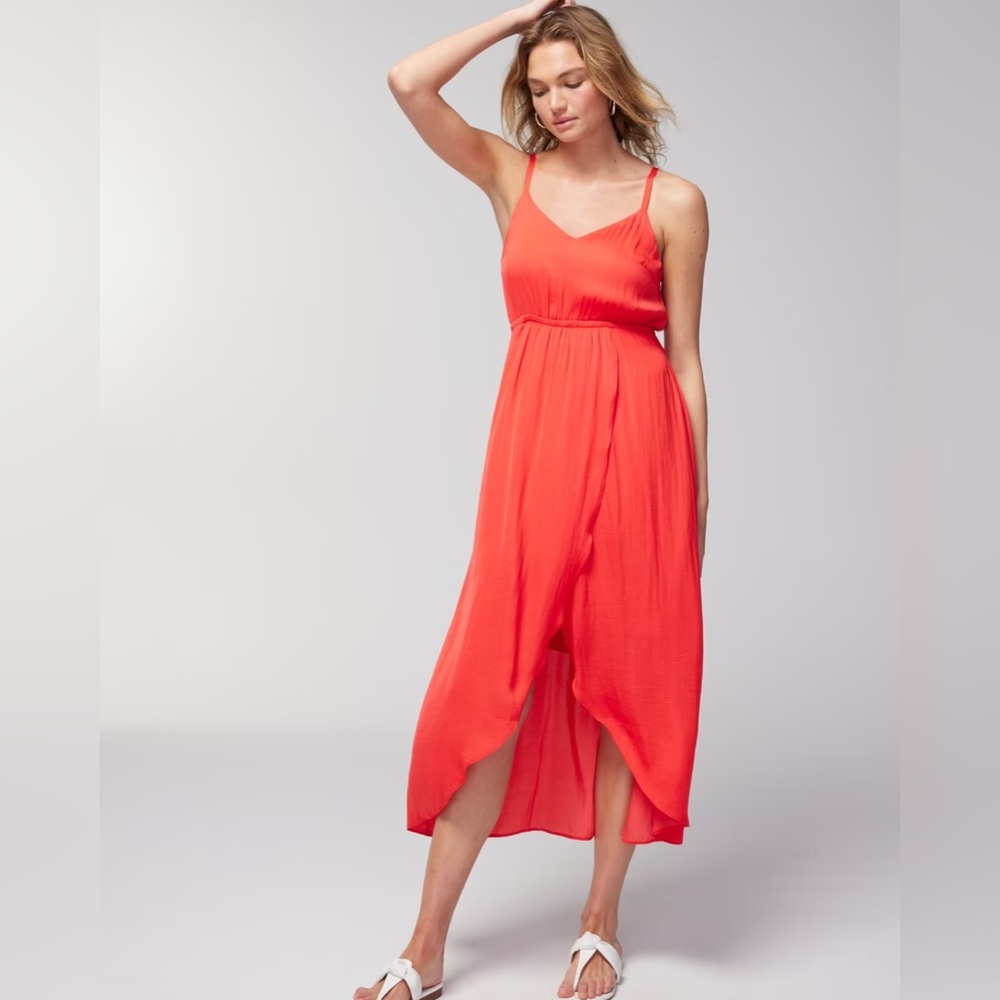 Crinkle Satin Dress in Poppy Red Size XL
